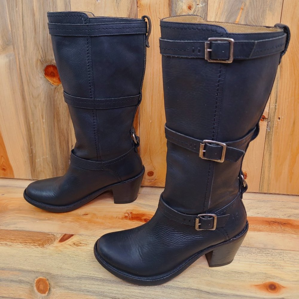 Frye Carmen Black Leather Three-Strap Boot Size 7